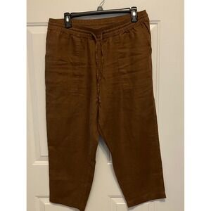 Lands' End Women's Brown 100%‎ Linen Cropped Pants Drawstring Waist Size 10P